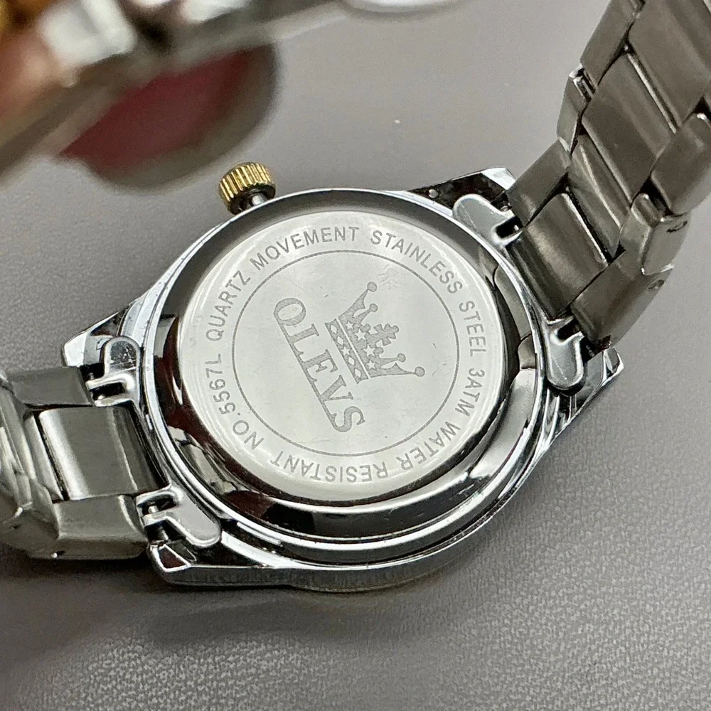 OLEVS Watch Women's Two Tone Stainless Steel Day Date Quartz 30mm NEW BATTERY
